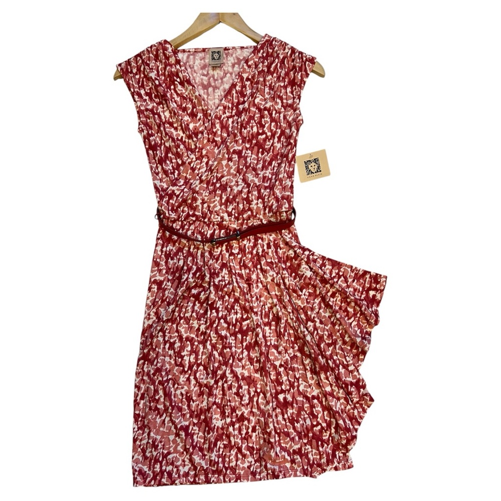 ANNE KLEIN faux wrap dress multi red pink white print belted NWT petite PP
